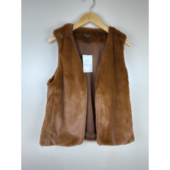 Stella & Dot Soft Faux Fur Vest Women XS Rusty Brown NWT Cozy Open Front - Picture 2 of 11